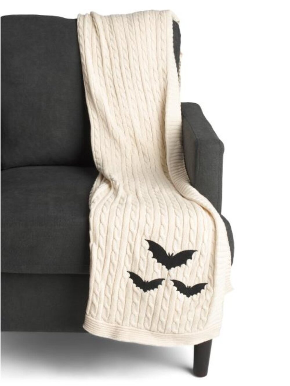 MADE IN INDIA Cable Knit Embroidered Bats Throw